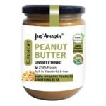 Jus' Amazin Crunchy Peanut Butter - Unsweetened | 27.8% Protein | Single Ingredient - 100% Peanuts (no added Sugar/Salt) | Vegan | Dairy Free | Keto (Organic Peanut Butter Crunchy, 500 g (Pack of 1)) - Fast Shipping to USA & Canada