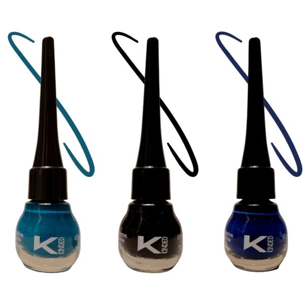 KINDED Eye Liner Liquid Waterproof Smudgeproof Longlasting Insta Bold Look Intense Colour Pigments Quick Drying Eyeliner Combo (5 ml each, Matte Finish, Midnight Black, Teal Green & Royal Blue) - Fast Shipping to USA & Canada