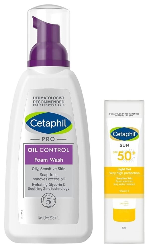 Cetaphil PRO Oil Control Foam Face Wash for Acne & Oily Prone Skin 236ml Combination Skin Sun Spf 50 Sunscreen, Very High Protection Light Gel, Water Resistant, Vitamin E, 50 Ml, Pack Of 1 - Fast Shipping to USA & Canada