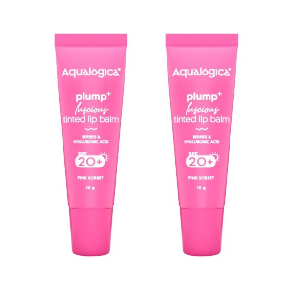Aqualogica Pink Sorbet Plump+ Luscious Tinted Lip Balm with Berries and Hyaluronic Acid - 10g (Pack of 2) - Fast Shipping to USA & Canada