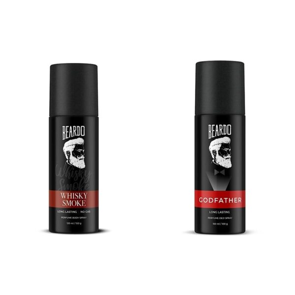 BEARDO Spicy Fragrance Combo | Whiskey Smoke Body Spray 120Ml & Godfather Perfume Men's Deo Spray 150Ml (Set Of 2), 2 count - Fast Shipping to USA & Canada