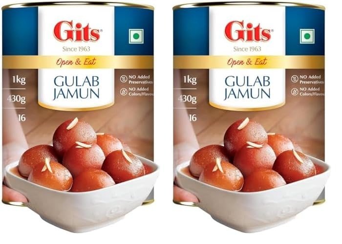 518AVY0ZijL-1.jpg Gits Open & Eat Gulab Jamun Tin, 16 Pieces per Can, Mouth-Watering Indian Mithai, 1Kg (Pack of 2) - Fast Shipping to USA & Canada - Image 1