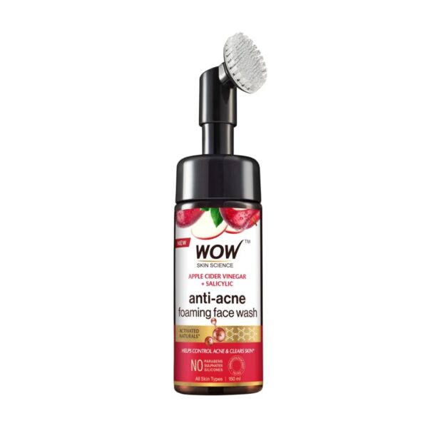 WOW Skin Science Apple Cider Vinegar Foaming Face Wash - No Parabens, Sulphate & Silicones (with built-in brush) - Fast Shipping to USA & Canada