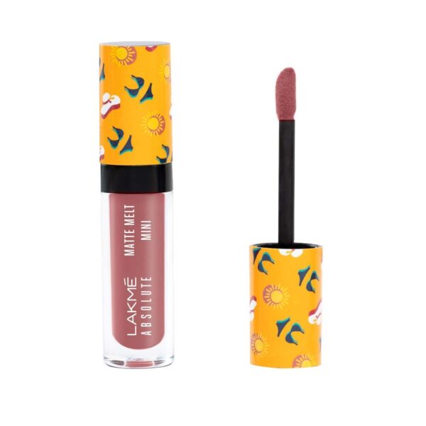 LAKME Absolute Matte Melt Mini Liquid Lip Colour, velvety matte finish, long-wear & featherlight, intense color payoff in one single stroke, travel-friendly pack, with rosehip oil, liquid lipstick, Nude Umbrella - Fast Shipping to USA & Canada