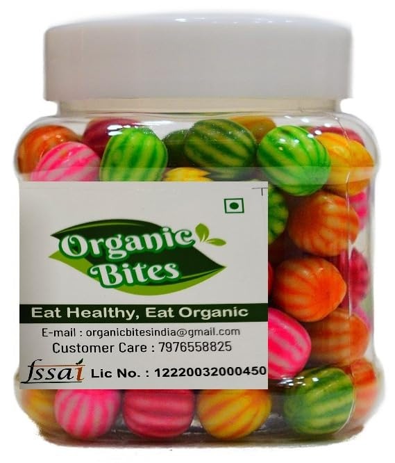 Organic Bites Chewing Gum Balls, Sugar Coated Bubble Gums Candy -150 Pcs (Jar Pack) - 350 Gm, Mix Fruit - Fast Shipping to USA & Canada