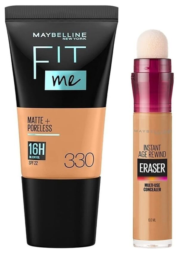 Maybelline New York Instant Age Rewind Concealer, Caramel, 6Ml And New York Fit Me Matte+Poreless Liquid Foundation Medium Coverage For Oily Skin Tube, 330 Toffee, 18Ml, Pack Of 1 - Fast Shipping to USA & Canada