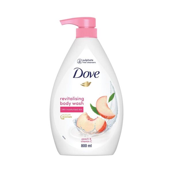 Dove Revitalizing Bodywash scented with peach and infused with Vtamin C to hydrate your skin, 100% gentle cleansers, paraben free/sulphate free cleansers, 100% plant- based moisturisers, 800ml - Fast Shipping to USA & Canada