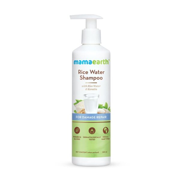 Mamaearth Rice Water Shampoo with Rice Water & Keratin For Damage Repair - 250 ml Reduces Split Ends | Prevents Breakage - Fast Shipping to USA & Canada