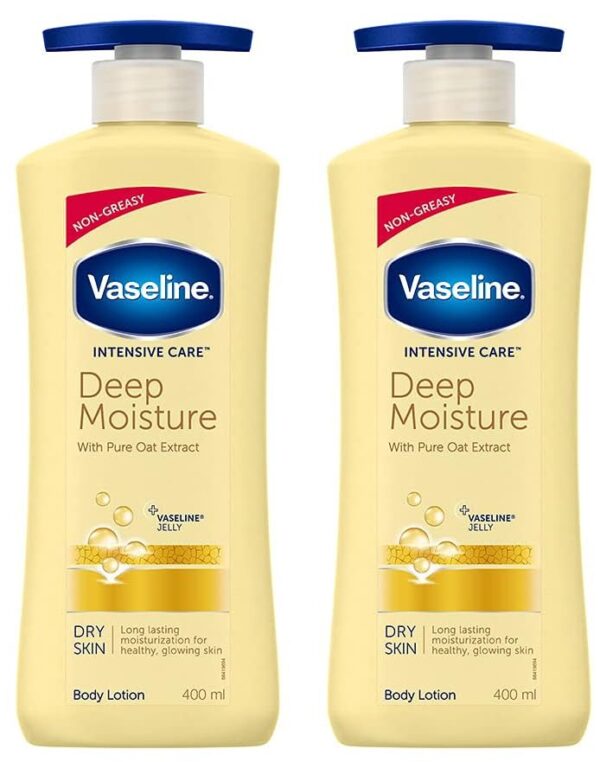 Vaseline Intensive Care Deep Moisture Nourishing Body Lotion 400 ml, Daily Moisturizer for Dry Skin, Gives Non-Greasy, Glowing Skin - For Men & Women (Pack of 2) - Fast Shipping to USA & Canada