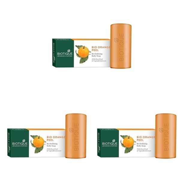 Biotique Bio Orange Peel Revitalizing Body Soap | Exfoliated and Speed Cell Renewal | Deeply Cleanses |100% Botanical Extracts| Suitable for All Skin Types | 150g (Pack of 3) - Fast Shipping to USA & Canada