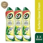 Cif Lemon Surface Cleaner Cream for Kitchen & Bathroom |100% Dirt & Grease Removal With Natural Cleaning Particle For Shiny Surface | Imported |3x500 ml, Yellow - Fast Shipping to USA & Canada - Image 3
