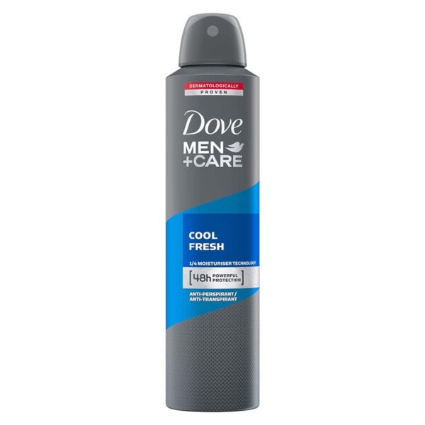 Dove Men+Care Cool Fresh Dry Spray Antiperspirant Deodorant, Up To 48 hrs Protection From Sweat & Odour, Instantly Dry for Cleaner Feel, Dermatologically Proven Formula, Soothes & Moisturises Skin, Long-Lasting Refreshing Scent, 250ml - Fast Shipping to USA & Canada