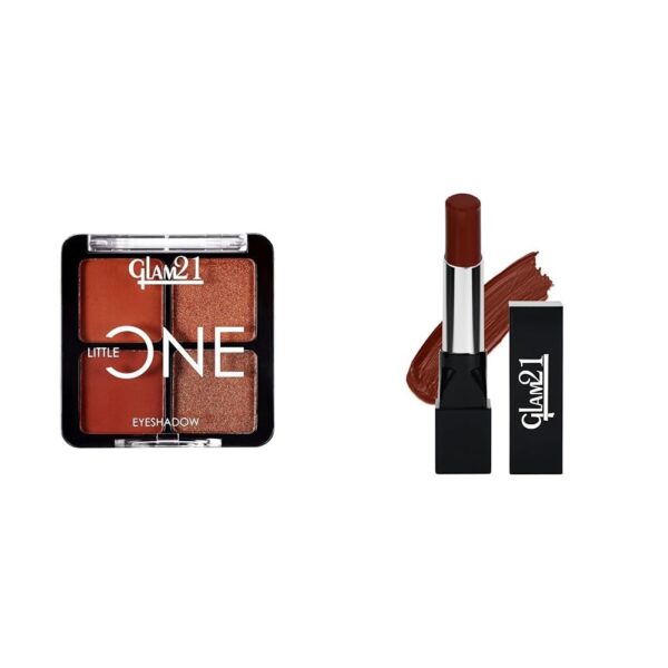 Glam 21 Little One 4-in-1 Eyeshadow Palette Long Lasting Eye Make Up Kit |Firework-03 & Ultra Velvet Lipstick Long-lasting | Matte finish 2.5gm | Hazel Nut-22 - Fast Shipping to USA & Canada