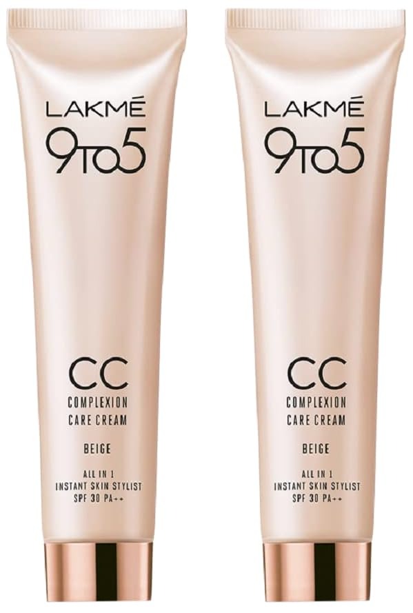 LAKME 9 To 5 CC Cream, 01 - Beige, Light Face Makeup With Natural Coverage, SPF 30 - Tinted Moisturizer To Brighten Skin, Conceal Dark Spots, 30g (Pack of 2) - Fast Shipping to USA & Canada