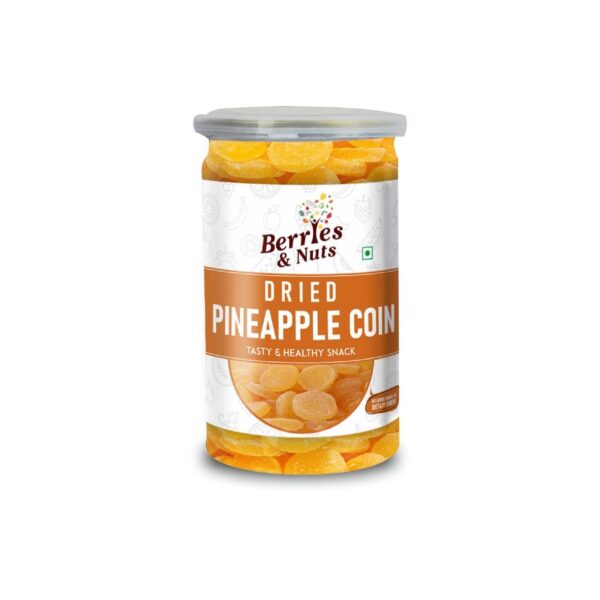 Berries And Nuts Dehydrated Dried Pineapple Coin | Dry Fruits Pineapple Coin | 200 Grams | 1 Bottle of 200 Grams - Fast Shipping to USA & Canada