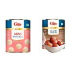Gits Open & Eat Mini Rasgulla, 30 Pieces Per Can, Authentic Bengali Sweet, 1Kg & Gits Gulab Jamun, 1kg - Fast Shipping to USA & Canada