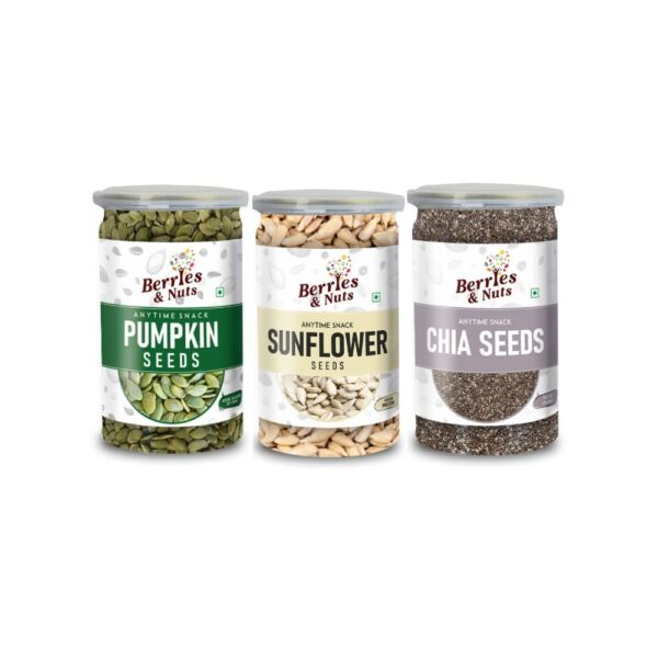 Berries And Nuts Pumpkin, Sunflower & Chia Seeds Combo | Pumpkin Seeds 200 Grams, Sunflower Seeds 200 Grams & Chia Seeds 250 Grams - Fast Shipping to USA & Canada