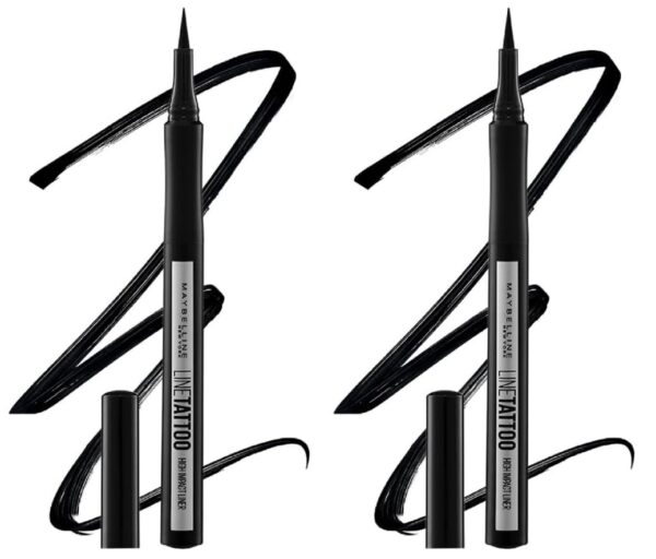 Maybelline New York Pencil Matte Finish Eyeliner, Intense Eyeliner, Long-lasting, Felt-tip Applicator, Line Tattoo High Impact Liner, Black (Pack of 2) - Fast Shipping to USA & Canada