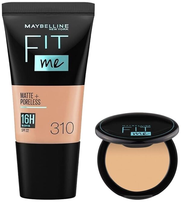 Maybelline New York Liquid Foundation Light Sun Beige & New York Compact Matte Powder,All Skin Type 128 Warm Nude, 8G, 2 count - Fast Shipping to USA & Canada