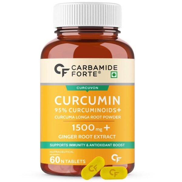 Carbamide Forte Curcumin Tablets with Piperine and 95% Curcuminoids | Anti inflammatory Supplement for Adults | With Curcuma Longa, Turmeric & Ginger Root extract | 60 Veg Tablets - Fast Shipping to USA