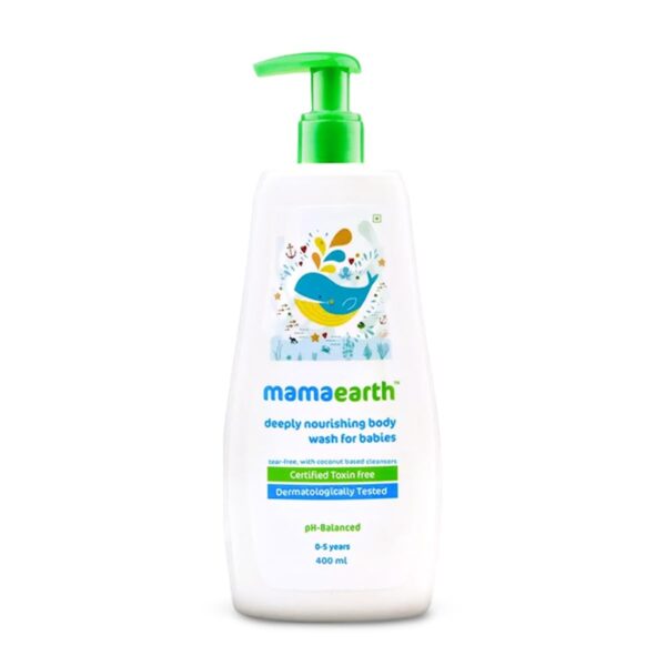 Mamaearth Deeply Nourishing Body Wash For Babies - 400ml | Infused with Coconut Oil, Orange Essential Oil & Aloe Vera Extract | Deeply Nourishing, Tear-Free Cleanser - Fast Shipping to USA & Canada
