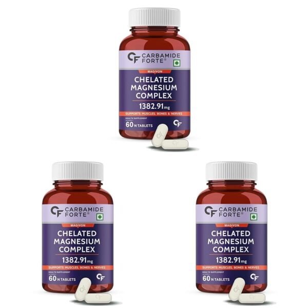 Carbamide Forte Chelated Magnesium Glycinate Citrate Supplement |Supports Muscle Recovery & Better Sleep|1382.91mg Per Serving - 60 Veg Tablets (Pack of 3) - Fast Shipping to USA