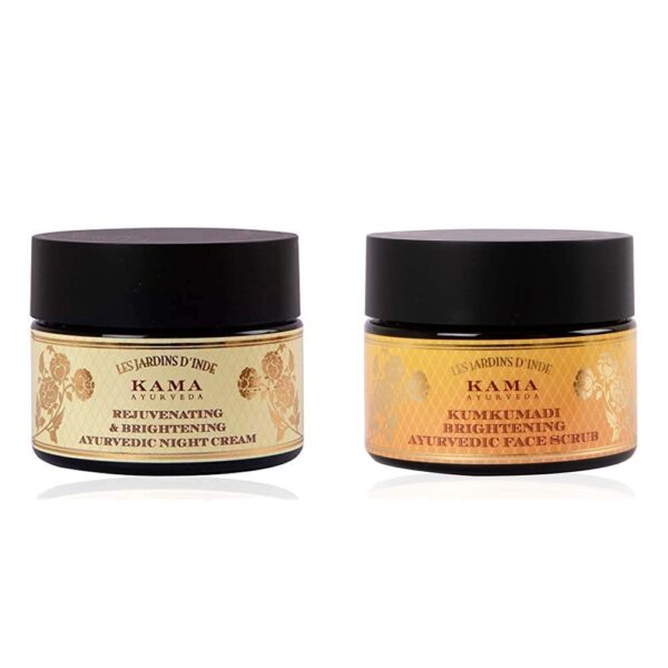 Kama Ayurveda Rejuvenating and Brightening Ayurvedic Night Cream, 25gm & Kama Ayurveda Kumkumadi Brightening Ayurvedic Face Scrub, 50g