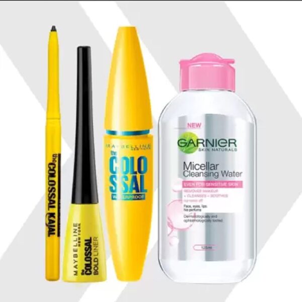 MAYBELLINE NEW YORK Call Me Colossal Kit - Colossal Waterproof Mascara + Colossal Kajal + Colossal Bold Liner with Garnier Micellar Cleansing Water, 125ml (Black, 205 g) - Fast Shipping to USA & Canada