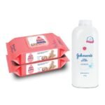 Johnson's Baby Skincare Wipes with Lid, 144's +Johnson's Baby Powder 400g - Fast Shipping to USA & Canada