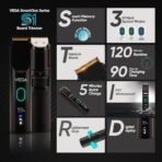 Vega SmartOne S1 Beard Trimmer for Men with Titanium Blade, Digital Display, 120 mins Runtime, IPX7 Waterproof & 40 Length Settings, 3 Unique Speed Mode Black (VHTH-30) - Fast Shipping to USA & Canada - Image 3