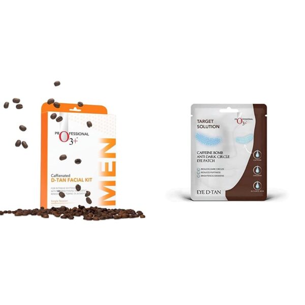 O3+ Caffeinated D-Tan Facial Kit & O3+ Caffeine Bomb Anti Dark Circle Eye Patch & Eye D Tan (single use only) 5G Combo