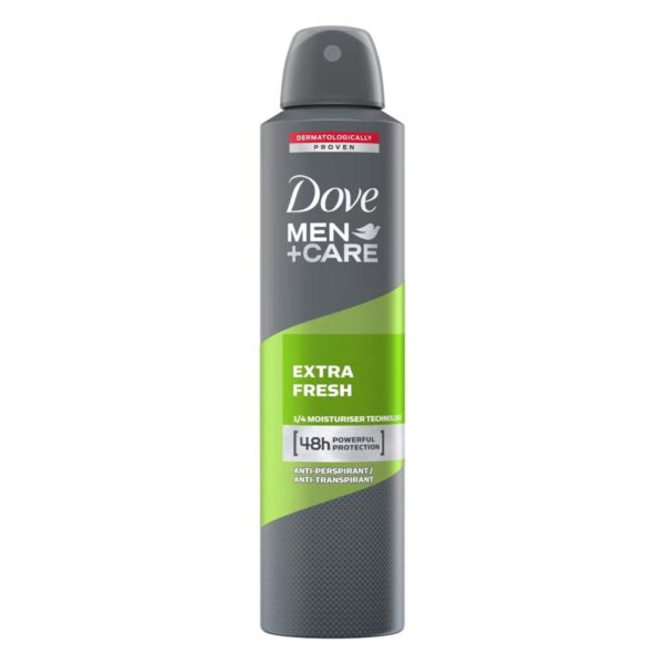 Unilever Dove Men+care Extra Fresh Dry Spray Antiperspirant Aerosol Deodorant, Up to 48 Hrs Protection From Sweat & Odour, Soothes & Moisturises Skin, Long-lasting Refreshing Citrus Scent, 250ml - Fast Shipping to USA & Canada