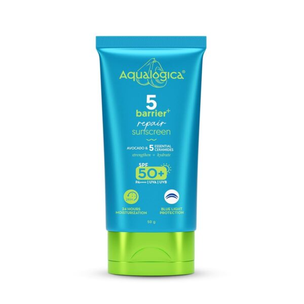 Aqualogica 5 Barrier+ Repair Sunscreen with Avocado & 5 Essential Ceramides | SPF 50 PA++++ | UVA/B & Blue Light Broad Spectrum Protection | Strengthens Skin Barrier | 24 Hr Moisturization | Fragrance Free | 50g - Fast Shipping to USA & Canada