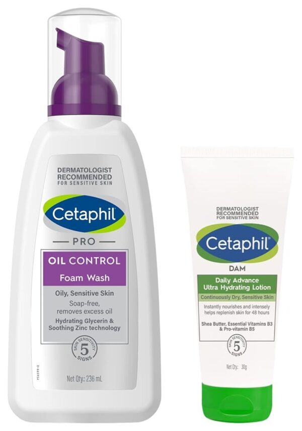 Cetaphil PRO Oil Control Foam for Acne & Oily Prone Skin 236ml Dam Daily Advance Ultra Hydrating Lotion For Dry Sensitive Skin 30 G Moisturizer With Shea Butter NonGreasy FragranceFree - Fast Shipping to USA & Canada