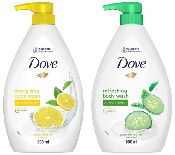 Dove Energising Body wash with energising lemon scent and nourishing Vitamin C & Dove Refreshing Body Wash - Fast Shipping to USA & Canada