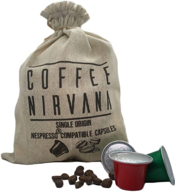 Coffee Nirvana, Blend, 12 Pods, Nespresso Compatible Aluminum Capsules, Jute Pouch - Fast Shipping to USA & Canada