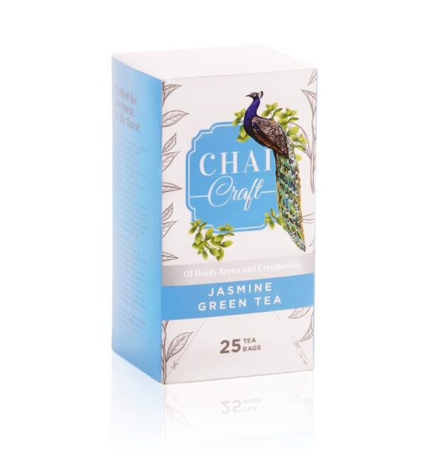 Chai Craft Jasmine Green Tea (25 Teabags) I Pure Organic Green Tea blended with Jasmine extracts I For Calm Mind and Relaxation | Made with 100% Whole Leaf, Natural Jasmine Flowers & Natural Flavors - Fast Shipping to USA & Canada