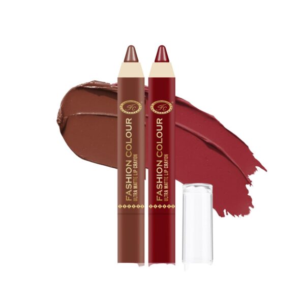 Fashion Colour Ultra Matte Waterproof Lip Crayon Combo Pack With Free Sharpener (19 Very Berry & 21 Coffee Break) - Fast Shipping to USA & Canada