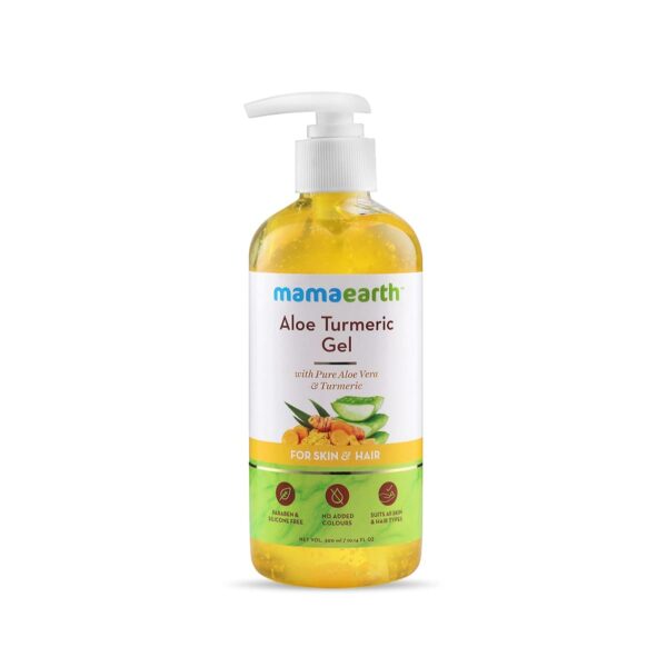Mamaearth Aloe Turmeric Gel From 100% Pure Aloe Vera For Face, Skin & Hair with Turmeric & Vitamin E (300 ML) - Fast Shipping to USA & Canada