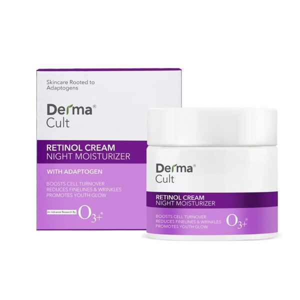 O3+ Derma Cult Retinol Cream Night Moisturizer for Wrinkles Radiance with Adaptogen, 25g - Fast Shipping to USA & Canada