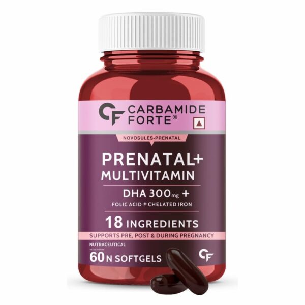Carbamide Forte Prenatal Multivitamin for Pregnancy with 300mg DHA & 18 Ingredients - 60 Capsules - Fast Shipping to USA