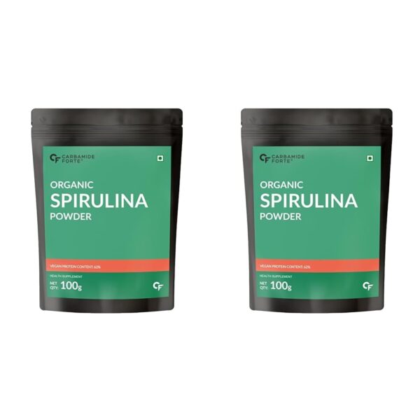 Carbamide Forte 100% Organic Spirulina - USDA Certified Organic Spirulina Powder for Immunity, Energy, Digestion & Skin Health | Plant Based Protein Superfood - 100g Veg Powder (Pack of 2) - Fast Shipping to USA