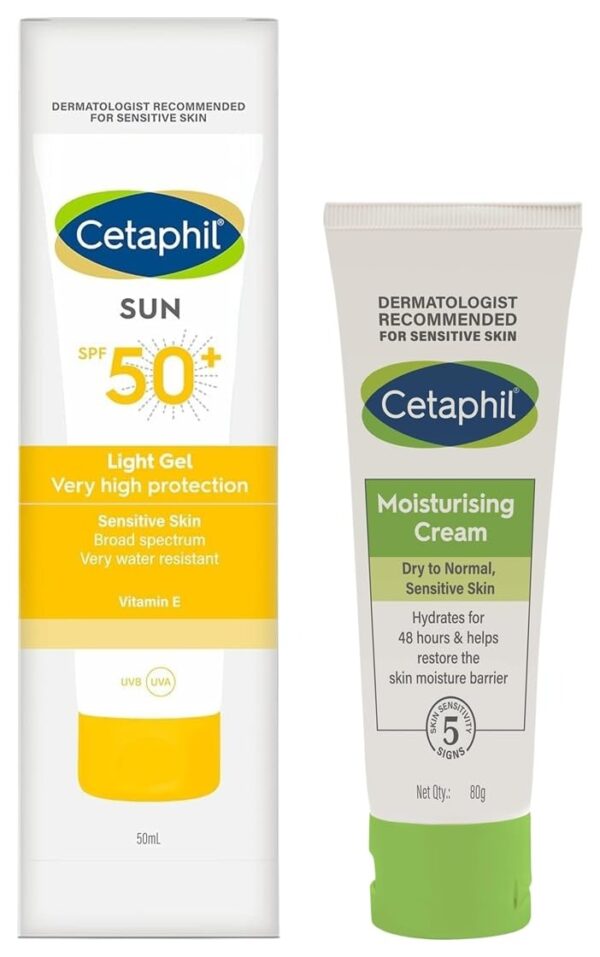 Cetaphil Moisturising Cream for Face & Body, Dry to Normal skin, 80 gm Combination Skin Sun Spf 50 Sunscreen, Very High Protection Light Gel, Water Resistant, Vitamin E, 50 Ml, Pack Of 1 - Fast Shipping to USA & Canada