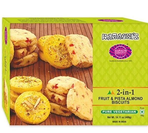 Karachi Bakery 2 in 1 Fruit Pista Almond Biscuits - Fast Shipping to USA & Canada