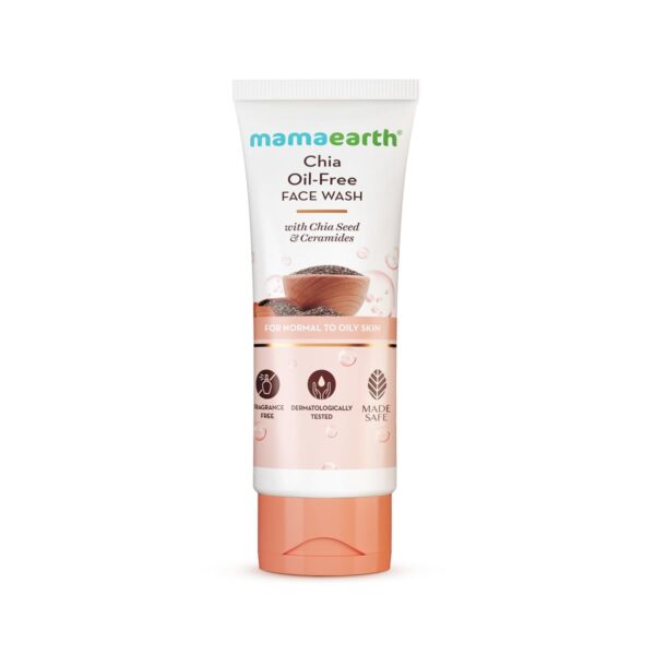 Mamaearth Chia Oil-Free Face Wash with Chia Seed & Ceramides | For Normal to Oily Skin | Co-Created with Dermats | Strengthens Skin's Natural Barrier | Oil-Free Formula | Cleanses Deeply | Fragrance & Soap Free | 100 ml - Fast Shipping to USA & Canada