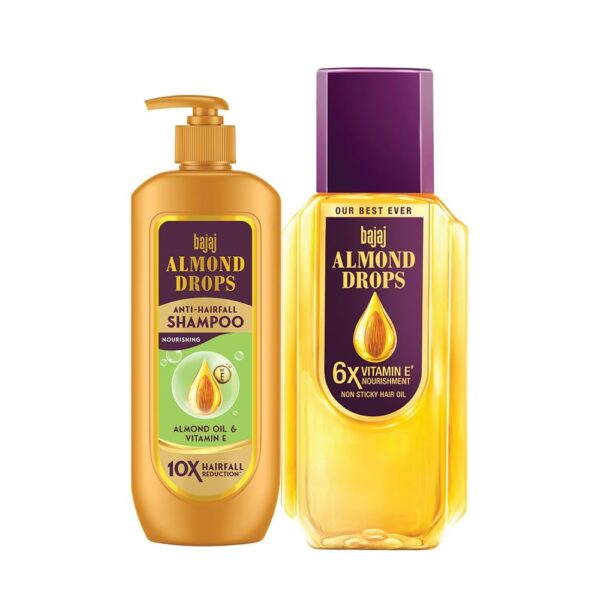 Bajaj Almond Drops Hair Nourishment Kit with 350ML Hair Oil & 340ML Shampoo for Hairfall Reduction & Soft, Shiny Hair - Fast Shipping to USA & Canada