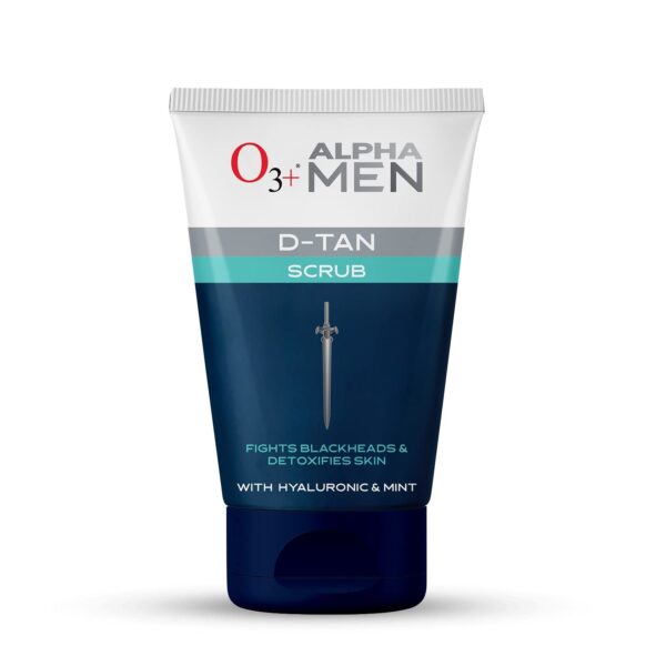 O3+ ALPHA MEN Acno D-TAN Scrub With Hyaluronic & Mint 50g - Detan Scrub for TAN removal | Fights Blackheads & Detoxifies Skin - Fast Shipping to USA & Canada