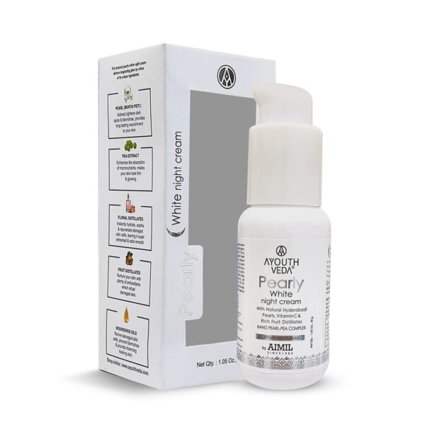 Ayouthveda Pearly White Night Cream With Nano Pearl-Pea Complex Milk Cream Fine Lines Dark Spots Whitening Radiant Glow Pea Extract Moisturize Skin (30g) - Fast Shipping to USA & Canada