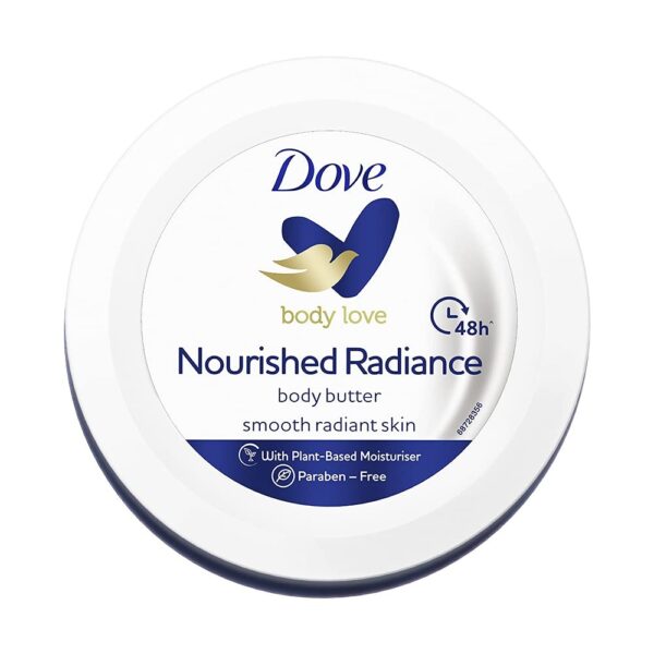Dove Body Love Nourished Radiance Body Butter Paraben Free, 48hrs Moisturisation with Plant Based moisturiser Soft Radiant Skin 235g - Fast Shipping to USA & Canada