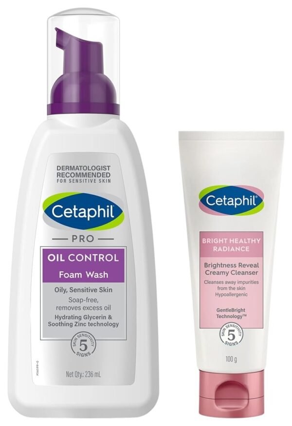 Cetaphil Brightness Reveal Creamy Cleanser - 100 g Brightening Face Wash for Uneven Skin Tone Niacinamide Sea Daffodil Fragrance Free PRO Oil Control Foam Face Wash for Acne & Oily Prone Skin 236ml - Fast Shipping to USA & Canada